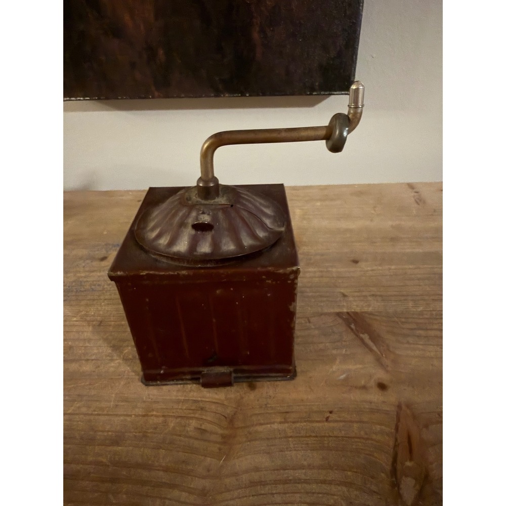 Antique Manual Coffee Grinder Primitive Metal‎ Box Hand Crank Rustic Red Decor